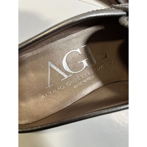 AGL Attilio Giusti Leombruni Silver Metallic Loafers Mules Shoes 37 EU 7 US - Picture 5 of 14